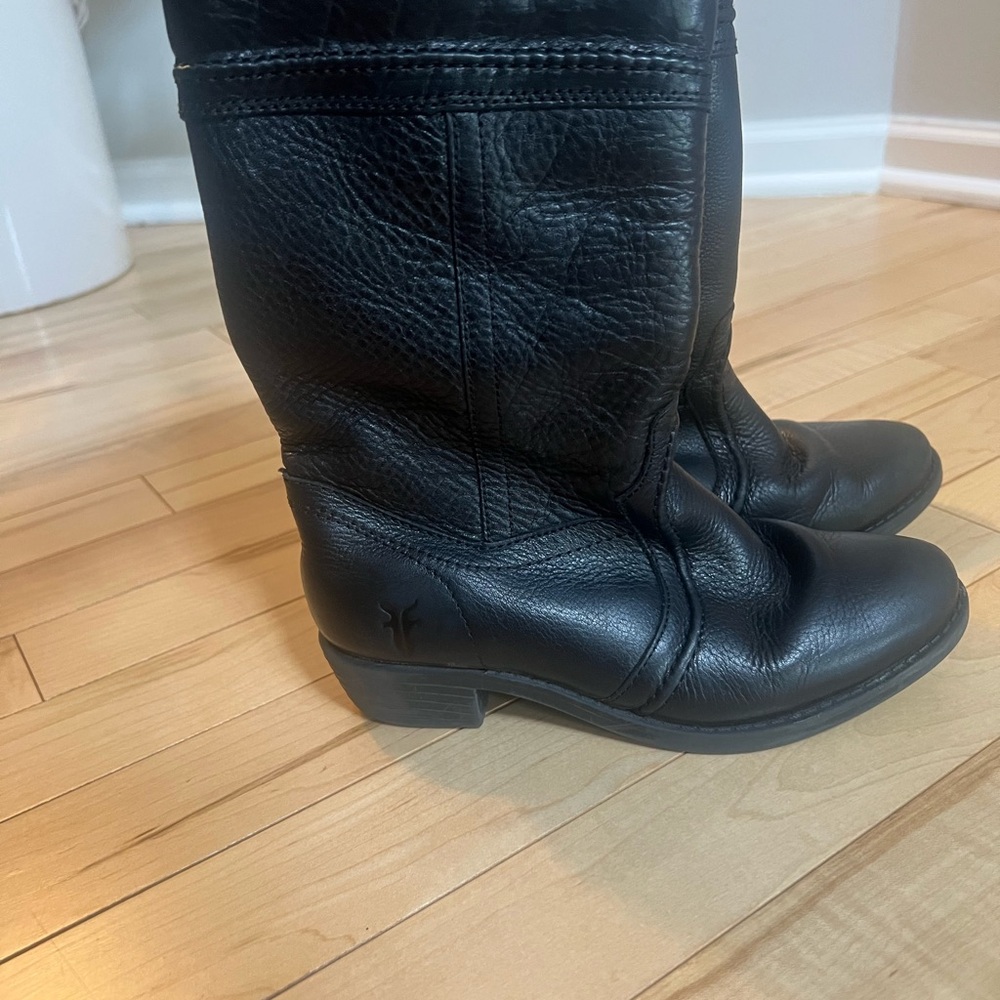 Frye Black Leather Mid-Calf Boots
